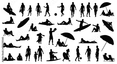 Collection of people silhouettes engaging in various leisure activities.