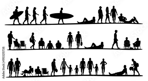 Collection of silhouetted people engaging in various leisure activities.
