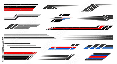 Collection of dynamic racing car stripes and vehicle decals for design.