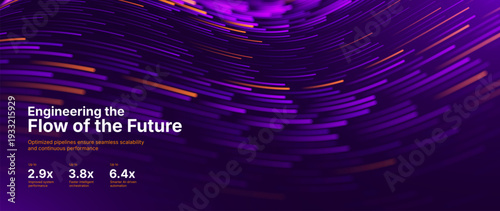 Vibrant Tech Glow Highlights Optical Data Pathways In Deep Purple and Burnt Orange. Abstract Visualization Of High-Speed Fiber Optic Connections for Tech and Science Background.