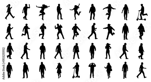 Collection of silhouettes of people engaging in various sports and activities.