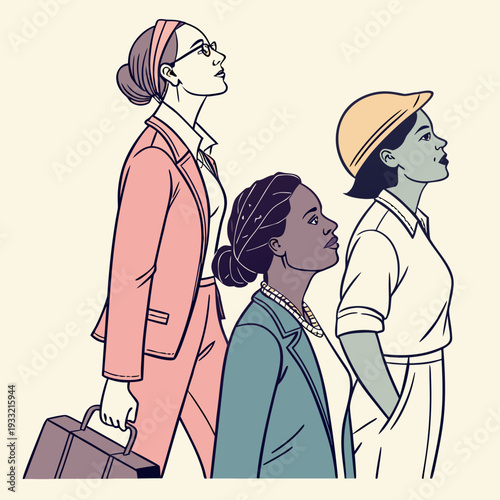 Diverse Professional Women Silhouettes Vector, Empowerment Theme, Pastel and Muted Corporate Flat Illustration