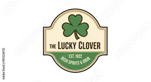 Vintage irish pub logo with shamrock on transparent background
