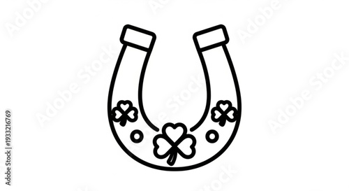 Lucky horseshoe with shamrocks and heart on transparent background