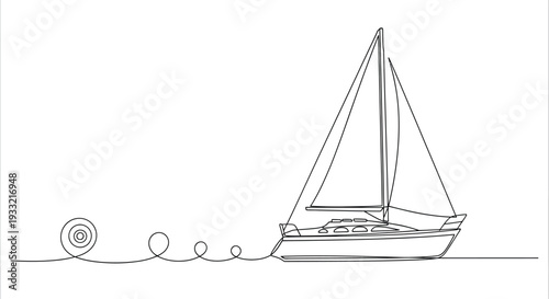 Elegant Sailboat Continuous Line Art with Decorative Swirl