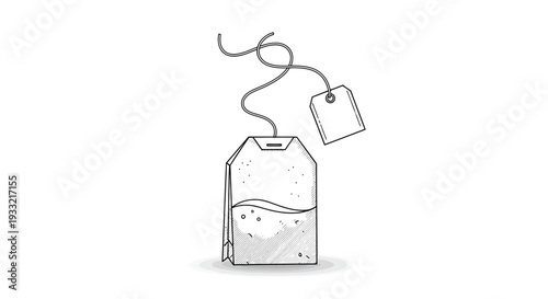 Detailed Continuous Line Art of Teabag with Shading and Shadow