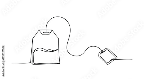 Tea Bag with String and Tag Continuous Line Drawing