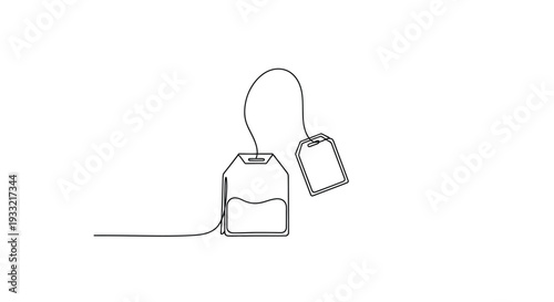 Tea Bag with Two Tags Continuous Line Drawing