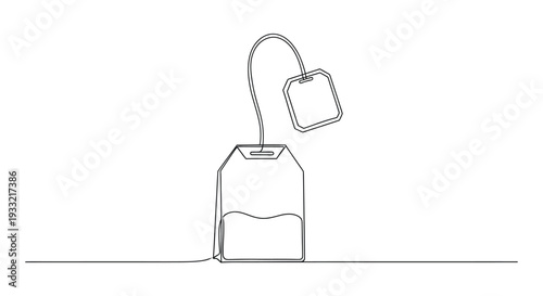 Standing Teabag with Tag Continuous One Line Art for Tea Break