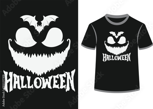 Halloween bat and monster face vector illustration. great for t-shirt prints, invitations, and posters