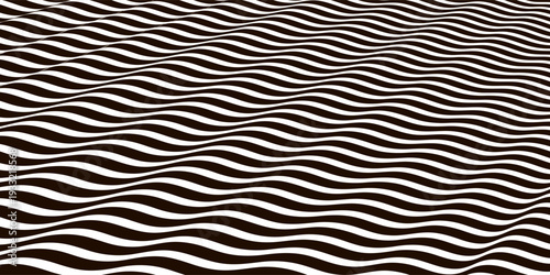Optical art  background. 3d Optical illusion. Modern wavy geometric background. Monochrome  pattern. Design for wallpaper, wrapping, fabric, background, backdrop, print or banner.