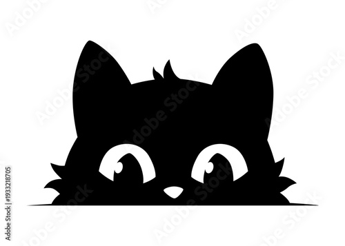 Black cat peeking out window, funny kittens face, curious cat head character, cartoon design vector