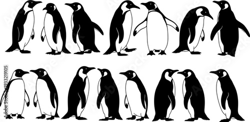 Penguin silhouette group illustration