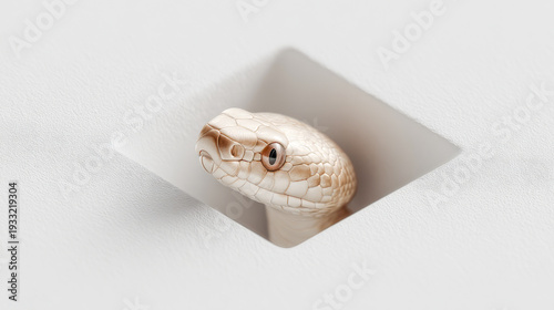 Snake head emerging from white square hole