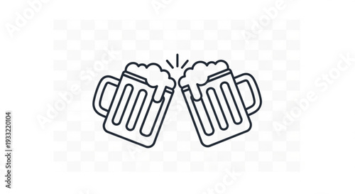 Two beer mugs clinking together with foam on transparent background