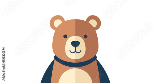 A cartoon bear wearing a blue ribbon around its neck is illustrated in a simple style