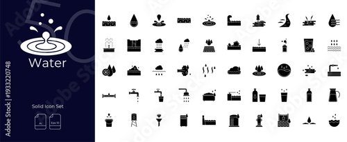 Water Solid Editable Icons set