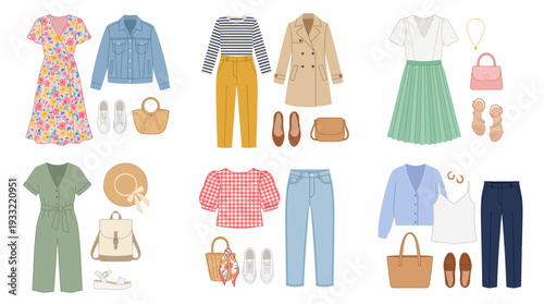 Vibrant fashion collection with stylish clothing and accessories