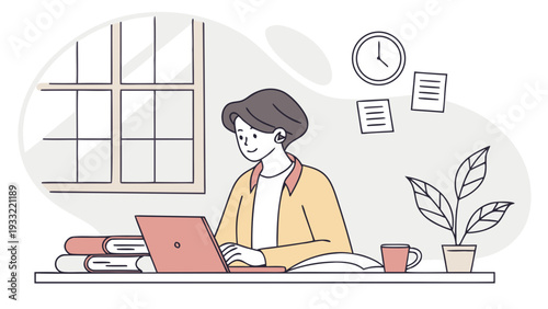 Young professional working diligently on laptop at modern desk