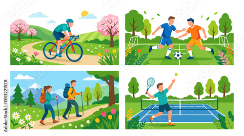 People enjoying outdoor activities in nature with friends and sports