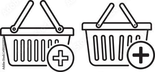 Silhouette shopping baskets with add plus icons for online store