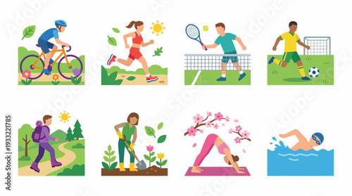 People engaging in various outdoor and indoor sports activities