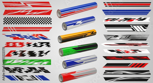 Collection of various car side body stripes and decals for customization.