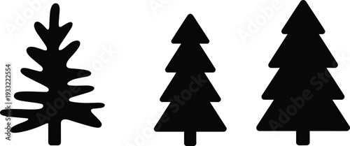 Set of pine tree silhouettes with different evergreen shapes isolated on light background, minimal black forest icon vector illustration collection
