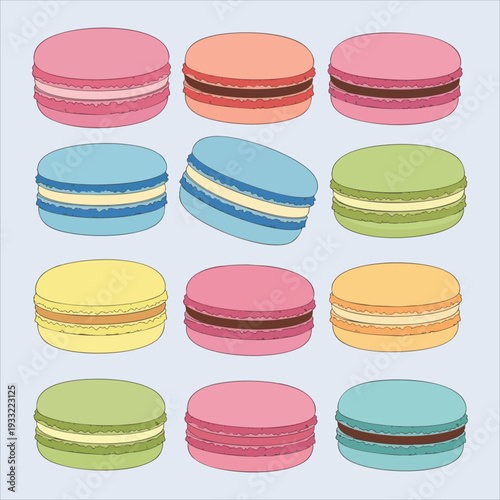 Macarons art colored dessert illustration