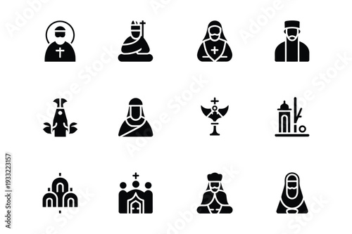 Religious Figures and Symbols Vector Icons Set