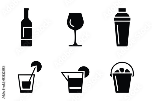 Bar Drinks and Cocktail Icons Set