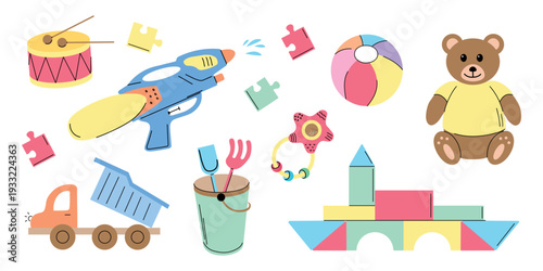 Cute Kids Toys Collection Vector Illustration