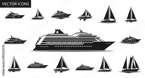Collection of various boat and ship illustrations for maritime and nautical themes.