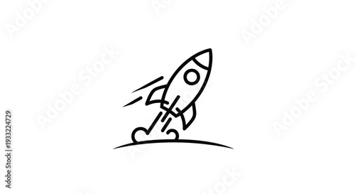 Hand drawn rocket launching icon illustration. Simple doodle of a spacecraft taking off, symbolizing startup, innovation, or progress.