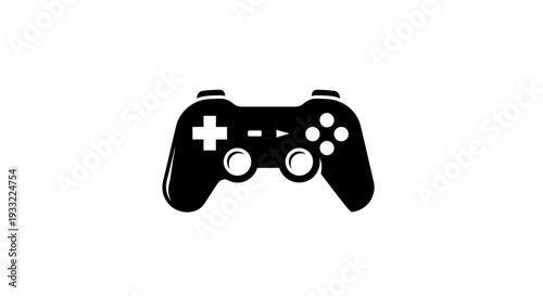 Black video game controller silhouette icon. Modern gamepad for digital gaming, esports, and entertainment technology concept.