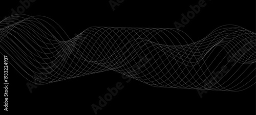Elegant Abstract Monochrome Wave Line Vector Background Featuring Flowing Curved Strands, Dynamic Light Trails, and Futuristic Minimal Black and White Digital Soundwave Pattern Design