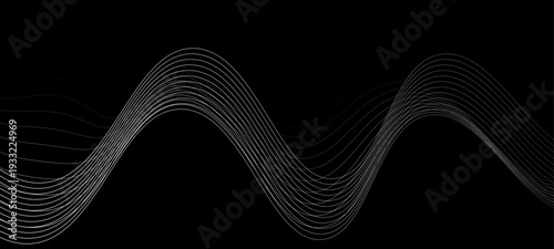 Elegant Abstract Monochrome Wave Line Vector Background Featuring Flowing Curved Strands, Dynamic Light Trails, and Futuristic Minimal Black and White Digital Soundwave Pattern Design