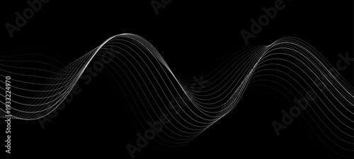 Elegant Abstract Monochrome Wave Line Vector Background Featuring Flowing Curved Strands, Dynamic Light Trails, and Futuristic Minimal Black and White Digital Soundwave Pattern Design