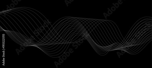 Elegant Abstract Monochrome Wave Line Vector Background Featuring Flowing Curved Strands, Dynamic Light Trails, and Futuristic Minimal Black and White Digital Soundwave Pattern Design