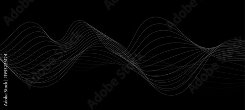 Elegant Abstract Monochrome Wave Line Vector Background Featuring Flowing Curved Strands, Dynamic Light Trails, and Futuristic Minimal Black and White Digital Soundwave Pattern Design