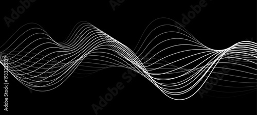 Elegant Abstract Monochrome Wave Line Vector Background Featuring Flowing Curved Strands, Dynamic Light Trails, and Futuristic Minimal Black and White Digital Soundwave Pattern Design