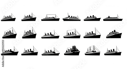 Collection of various ship silhouettes, showcasing different vessel designs and styles.