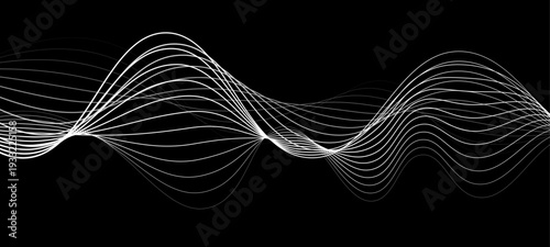 Elegant Abstract Monochrome Wave Line Vector Background Featuring Flowing Curved Strands, Dynamic Light Trails, and Futuristic Minimal Black and White Digital Soundwave Pattern Design
