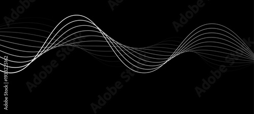 Elegant Abstract Monochrome Wave Line Vector Background Featuring Flowing Curved Strands, Dynamic Light Trails, and Futuristic Minimal Black and White Digital Soundwave Pattern Design
