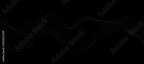 Elegant Abstract Monochrome Wave Line Vector Background Featuring Flowing Curved Strands, Dynamic Light Trails, and Futuristic Minimal Black and White Digital Soundwave Pattern Design