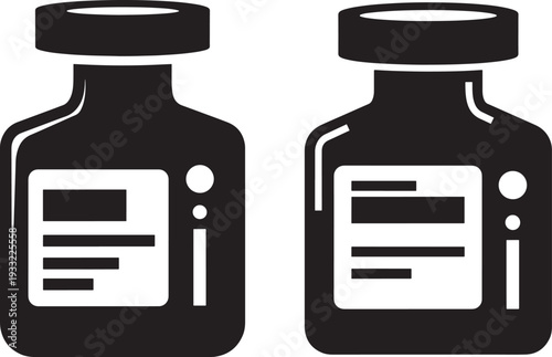 Silhouette medicine bottles with labels isolated on white