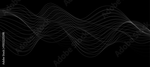 Elegant Abstract Monochrome Wave Line Vector Background Featuring Flowing Curved Strands, Dynamic Light Trails, and Futuristic Minimal Black and White Digital Soundwave Pattern Design