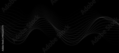 Elegant Abstract Monochrome Wave Line Vector Background Featuring Flowing Curved Strands, Dynamic Light Trails, and Futuristic Minimal Black and White Digital Soundwave Pattern Design