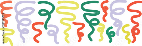 Colorful streamers and ribbons in various shades