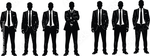 Business men silhouette collection, confident corporate professionals in suits standing isolated on white background vector illustration